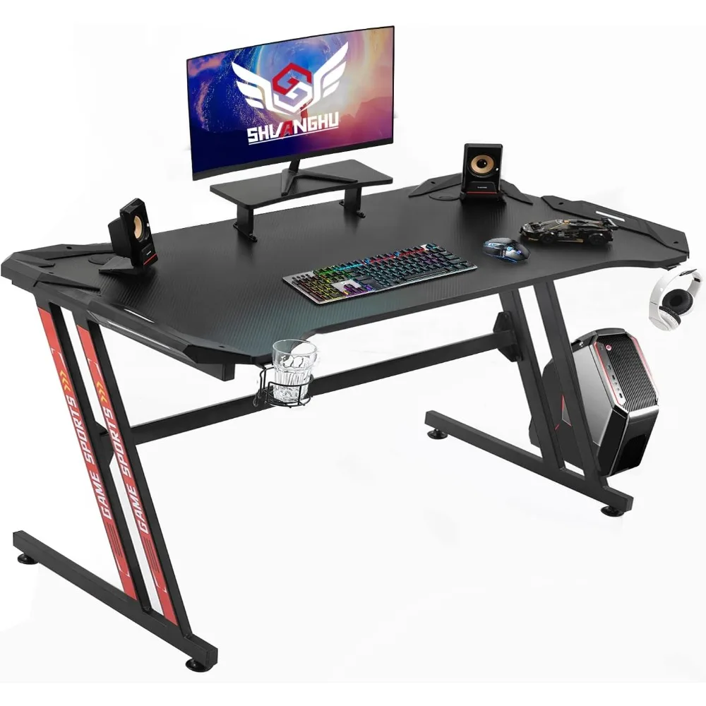 

Gaming Desk 47" Home Office Desks, Z Shaped Computer Desks Office Writing Workstation with Large Monitor Stand Gaming Table