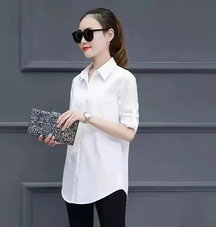 

Женские длинные све irt, весенне-осенние новые свободные корейские версии, универсальные большие размеры, средней длины BF Base irt