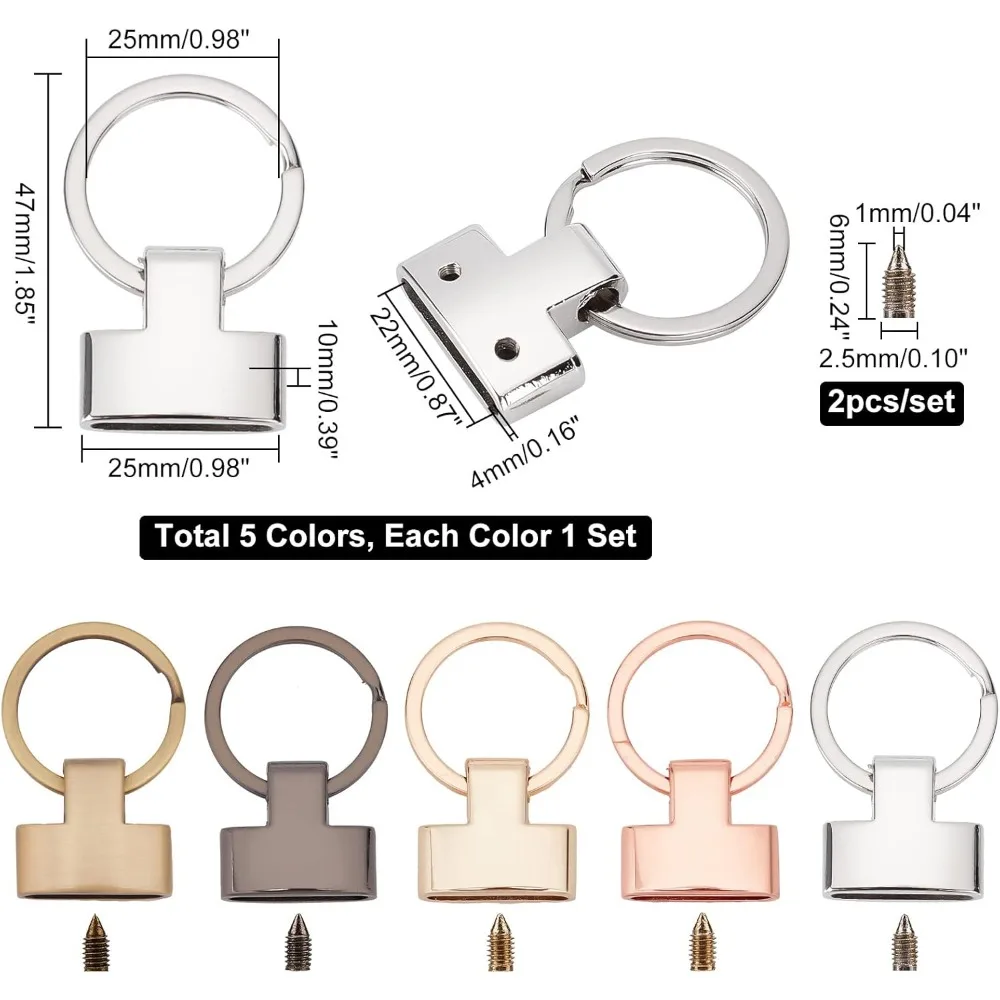 5 Colors Key Fob Hardware, 0.87 Inch Keychain Wristlet Clasp with Key Ring Keychain Strap End Fasteners with Screws Key Lanyard