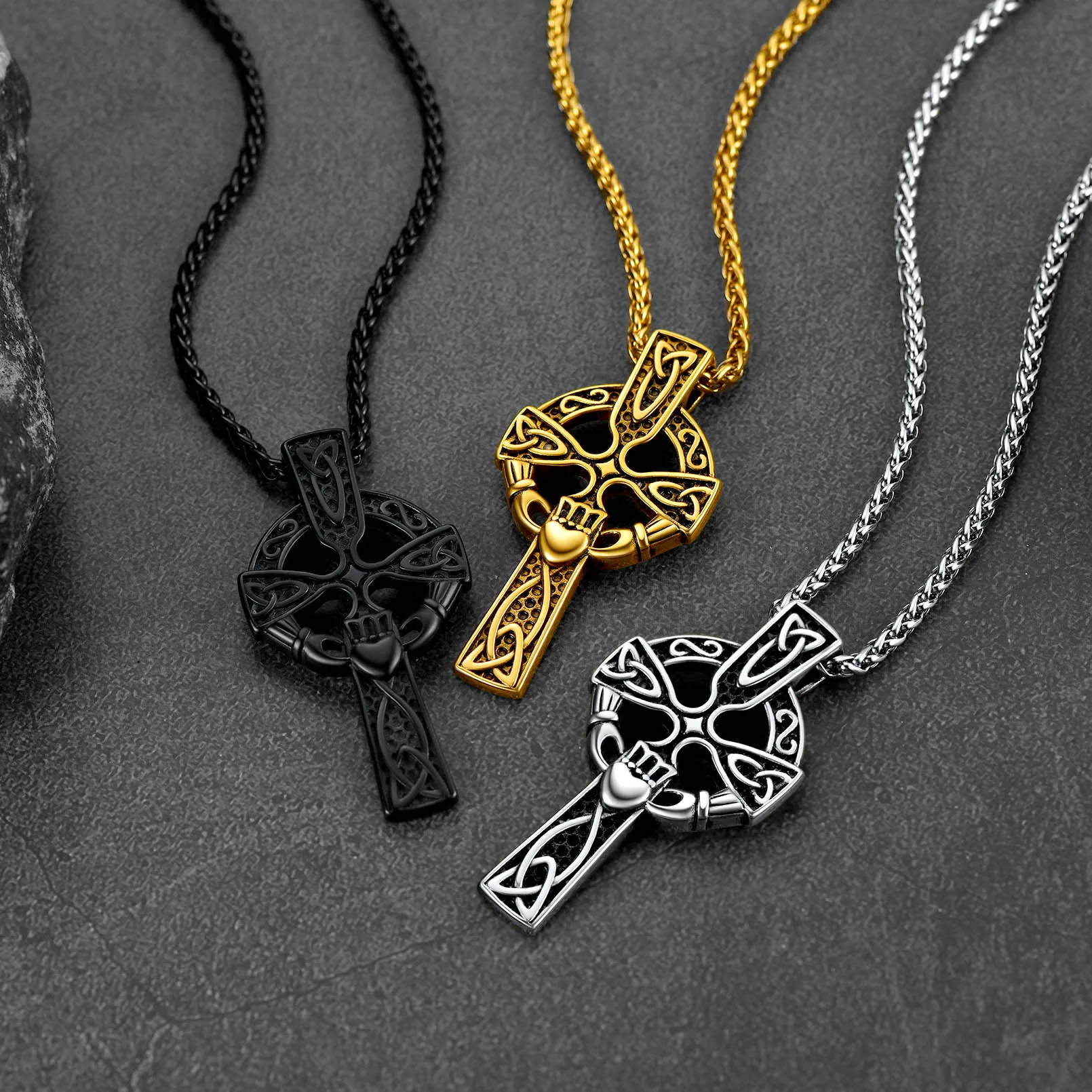 U7 Stainless Steel Cross Necklaces Jesus Prayer Hand Wings Bible Engraved Tag CZ Cross Charm Religious Unisex Jewelry Clearance