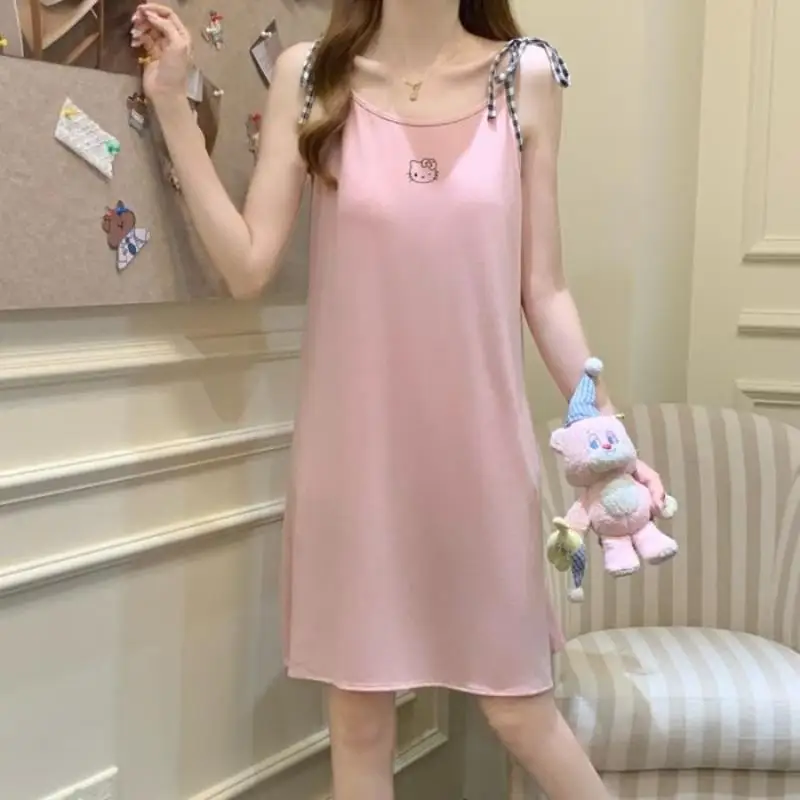 

Sanrios Summer Nightgown Hello Kittys Cartoon Suspender Pajamas Fashion with Chest Pad Sweet Comfortable Casual Home Clothes