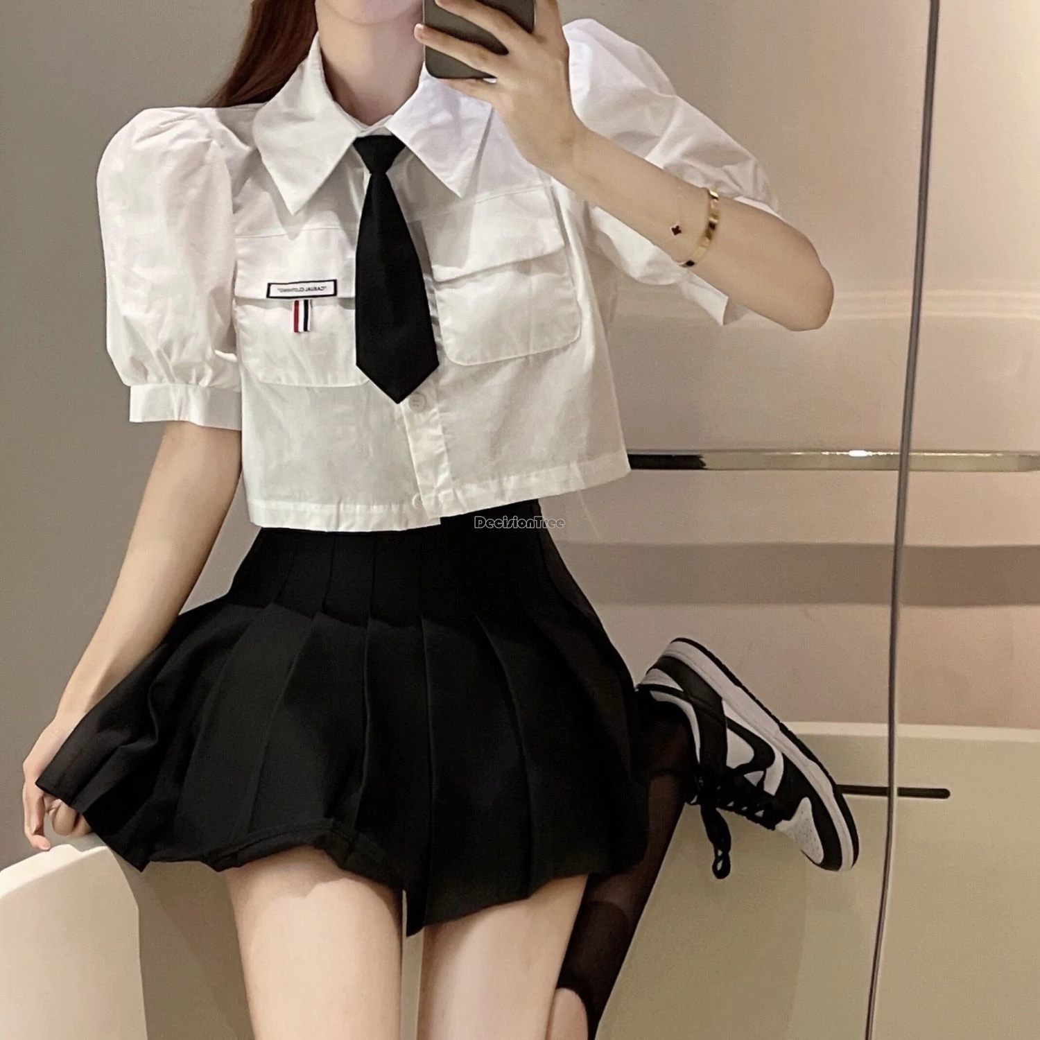 2024 summer new improved jk set short sleeve shirt pleated short skirt 2 piece set  for women preppy korea uniform style jk w938