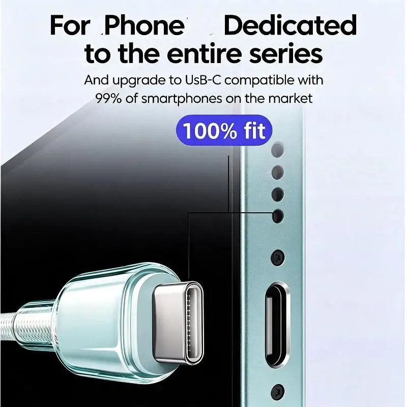 6A Braided USB C Charging Cable Super Fast Charging Crystal Clear Design Perfect For Home Office Travel Daily Use