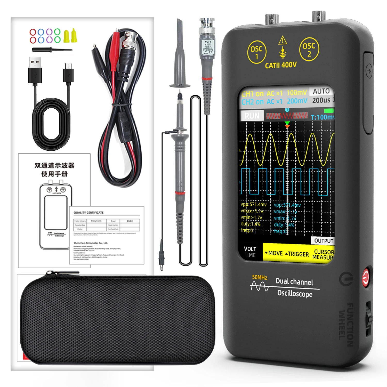 

BSIDE O2 3.98 Inch Touch Screen Digital Oscilloscope Signal Generator Dual Channel Bandwidth 50Mhz Sampling Rate 250MSa/s