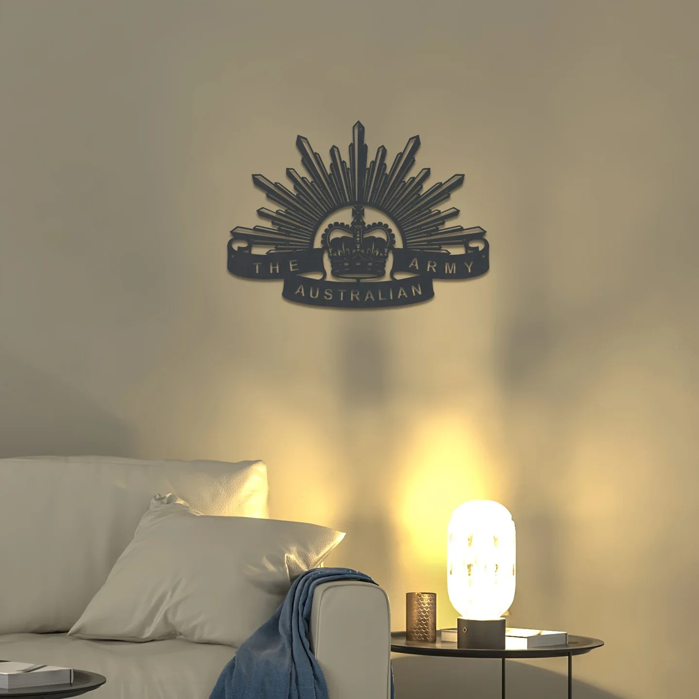 Australian Army Metal Wall Decor - Black Iron Military Theme Decoration with Gold Badge, Great Gift for Veterans on Father's Day