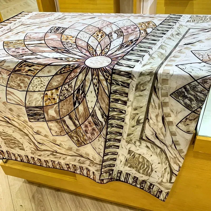 

Элегантный женский шарф-платок класса люкс с многоцветным цветочным принтом, двусторонний, из шелка и шерсти, с ручной подгибкой края, большой квадратный размер