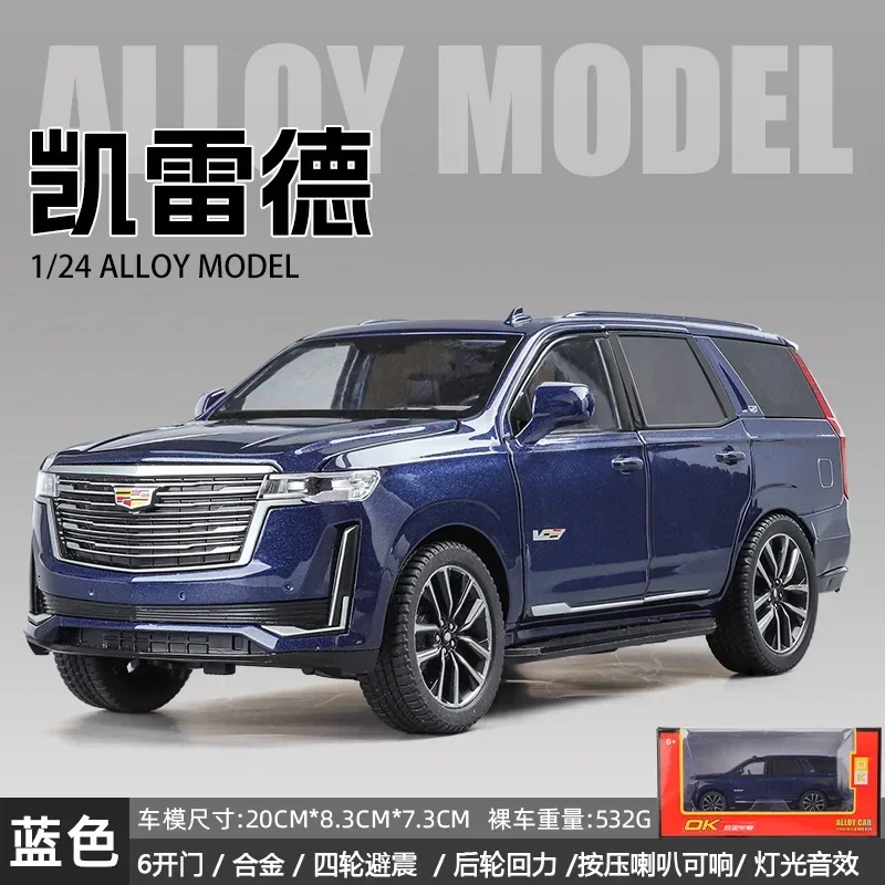 1:24 Cadillac Escalade SUV Alloy Car Diecast Metal Model Sound & Light Desktop Collection Decorative Gift Boys Display Ornament