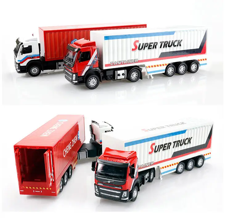 1:50 Scale Volvo Cargo Container Truck Toy Car Diecast Vehicle Model Pull Back Sound & Light Educational Collection Gift For Kid