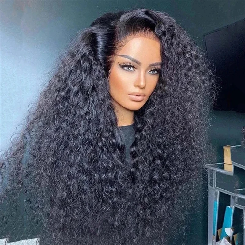 Peruca dianteira encaracolado perverso preto natural do laço para mulheres africanas, cabelo pre-arrancado macio do bebê, 180 densidade, 180 densidade, 26"