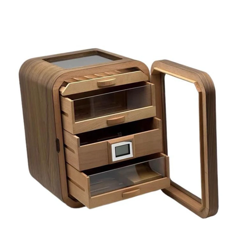 

Large Capacity Stylish Mini Black Walnut Cigar Cabinet Light Luxury Multi-layer Spanish Cedar Cigar Moisturizer
