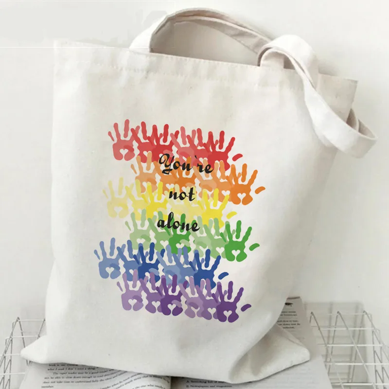 حقيبة تسوق برايد قوس قزح من Lgbt ، حقيبة بقالة صديقة للبيئة ، كيس منسوج ، حقيبة حمل مخصصة ، حقيبة قماش