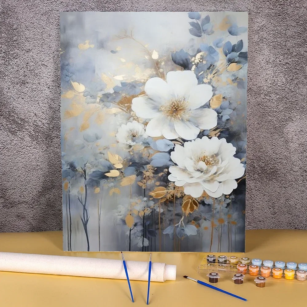 126512 policy By Numbers Handpainted Picture Drawing White Flower Diy Crafts On Canvas Gift For Adults Home Decor