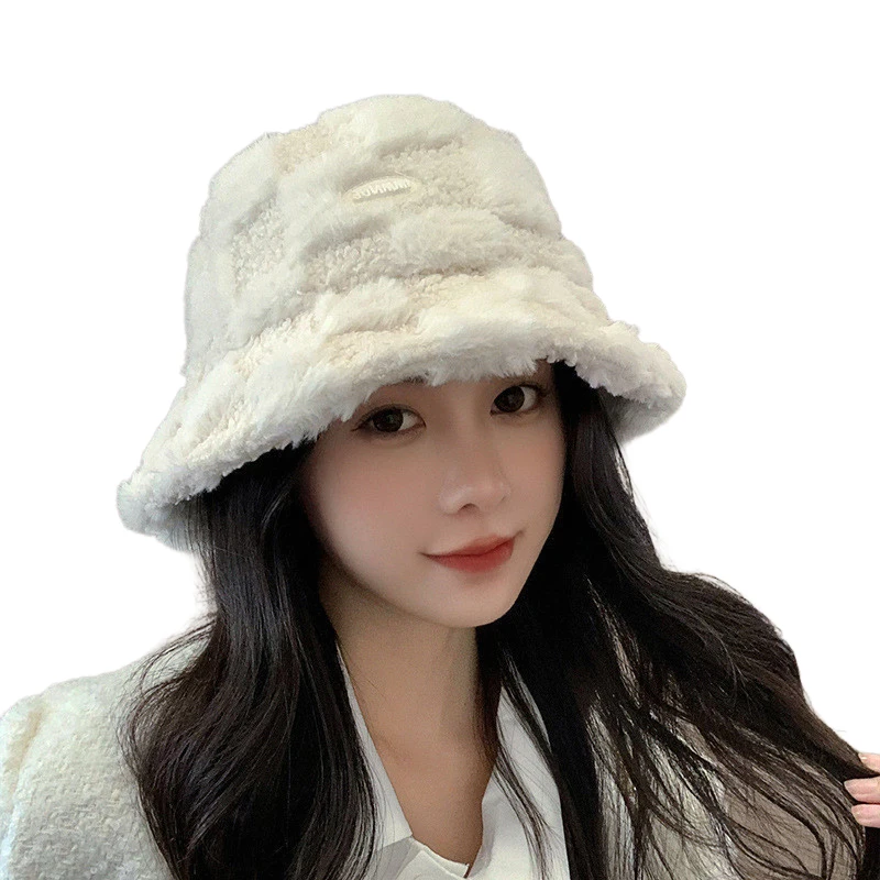 

Women Fisherman Hats Autumn Winter Plush Thicken Warm Bucket Hat Small Letter Mark Korean Version Fashion Sunscreen Basin Caps