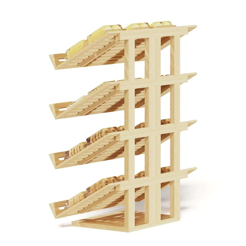 

4-Layer Bamboo Bread Rack Display Rack Market Wooden Rack Storage