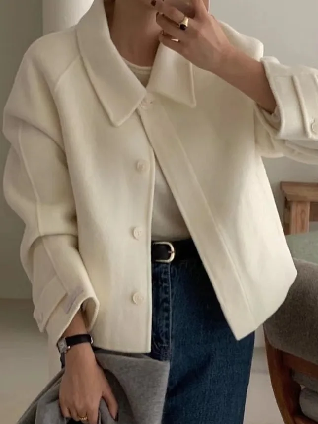 

Корейское шерстяное пальто с мягким воротником, женское осенне-зимнее модное свободное пальто маленького размера, большое пальто