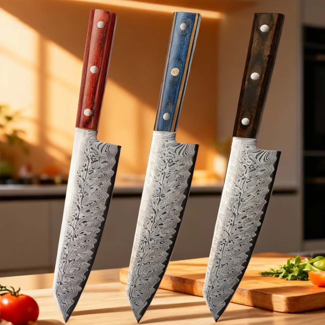 

Damask pattern chef knife, kitchen knife, high-quality Japanese knife, solid wood handle kitchen knife, kitchen accessory knife