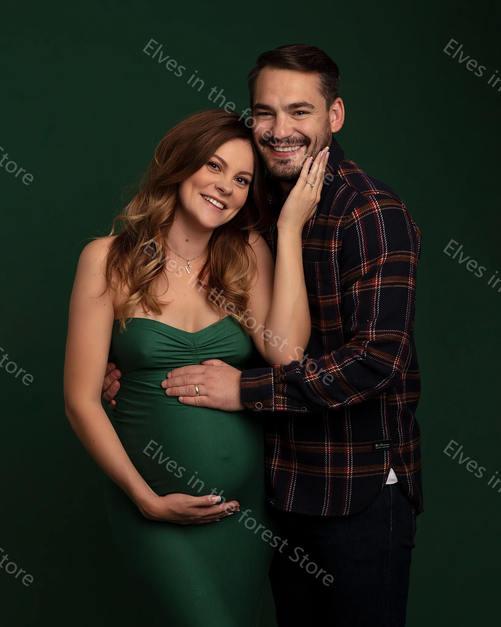 Vestidos de Noche verde oscuro para mujer, túnicas de fotografía de sirena Sexy con volantes escalonados desmontables, vestidos de embarazo sin mangas