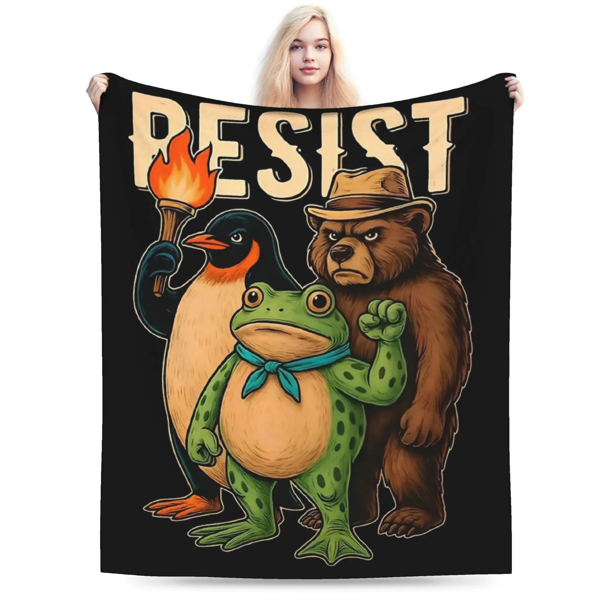 

Frog Resist Portland Frog Protest Blankets Fleece Summer Breathable Super Soft Throw Blanket for Bedding Bedroom Bedding Throws