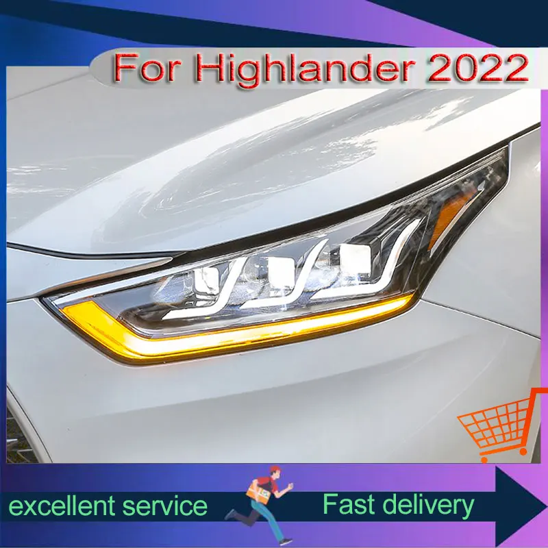 

Автомобиль для Toyota 2022-2023 Highlander, обновленная передняя лампа DRL, фара, полностью светодиодный динамический указатель поворота, линза проектора, автоаксессуары