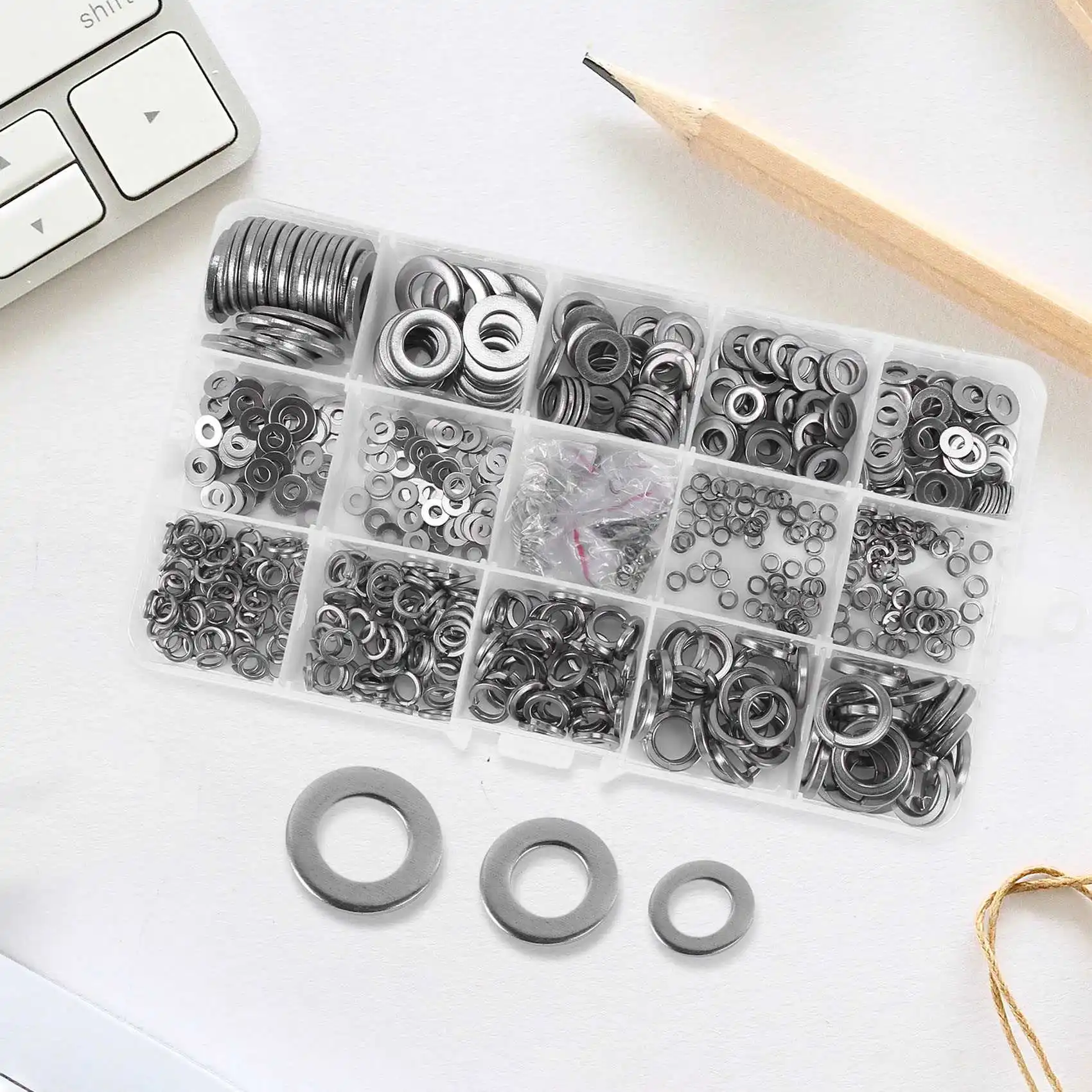 A04G-304 Stainless Steel Flat Washer And Lock Washer Assortment Set(700 Pieces, 8 Sizes) - M2 M2.5 M3 M5 M6 M8 M10