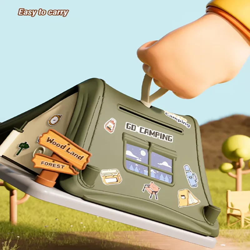 خيمة حصالة على شكل حيوان مفتاح قفل صندوق توفير المال النقدية عملة إيداع تخزين ماكينة الصراف الآلي التظاهر اللعب لعبة تعليمية طفل هدية عيد ميلاد