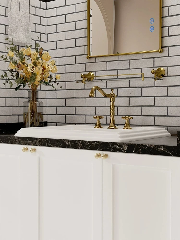 Square Semi-recessed Ceramic Sink Dual-use Middle Mount Wash Basin For Hotel Home Bathroom