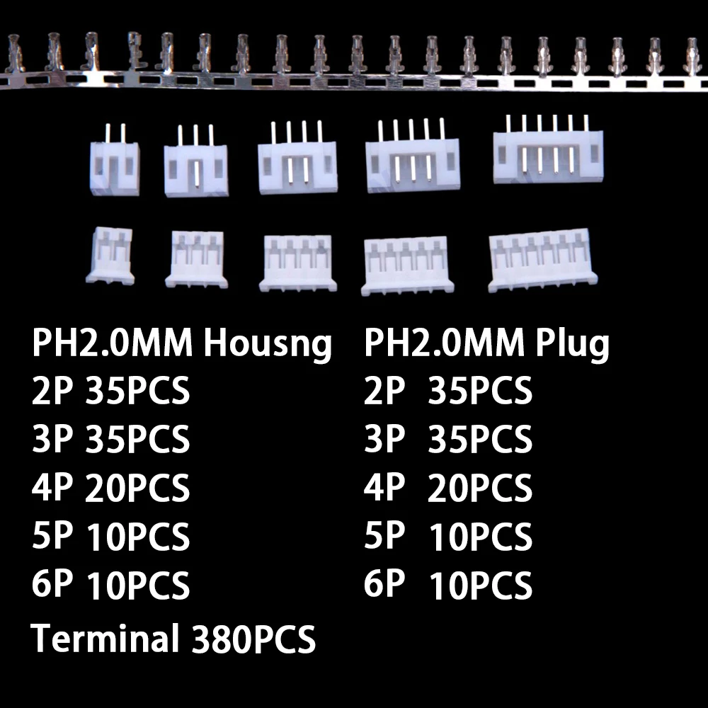 580PCS PH2.0mm pitch 2P 3P 4P 5P 6P straight pin base housing terminal JST connector terminal 2P 3P 4P 5P 6P