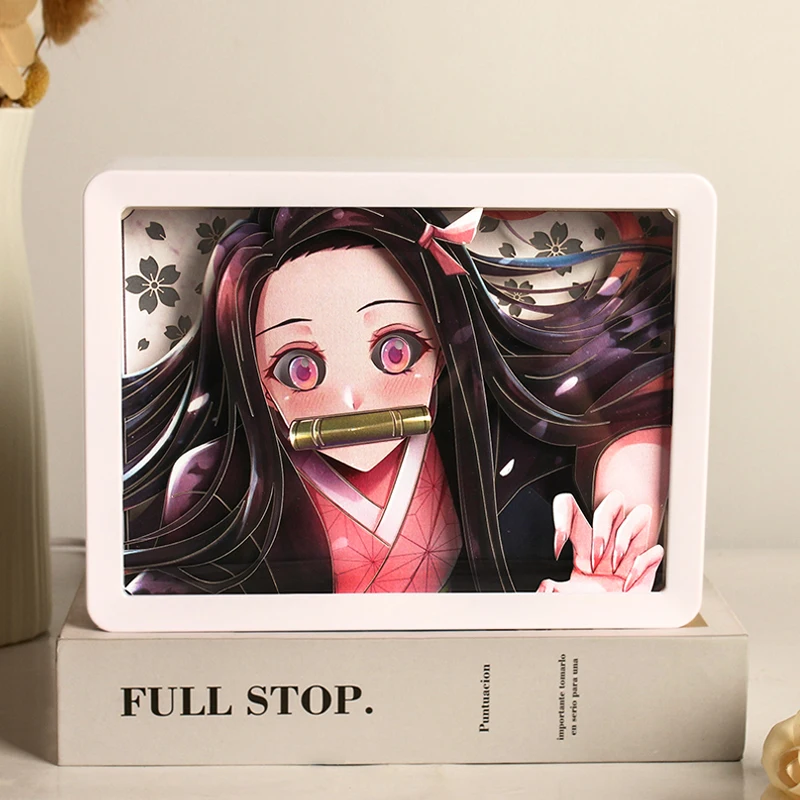 Anime Shadow Box Beauty Girl 3D Paper Cut Lightbox Frames For Pictures Led Lights Usb Rechargeable Light Cute Room Decoration