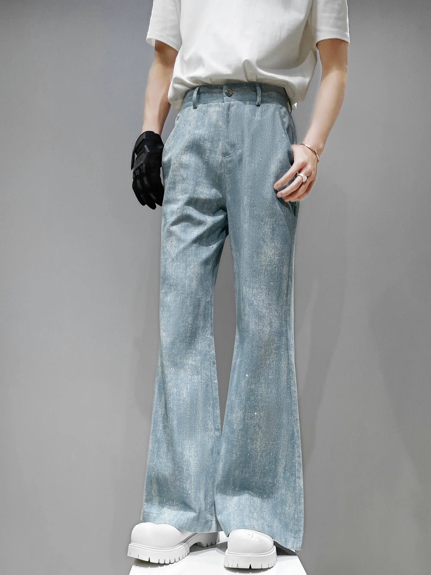 

Retro Waed Rhinestone Denim Jeans Men's Straight Leg Wide Leg Long Pants High Street Sle Casual Youth Faion