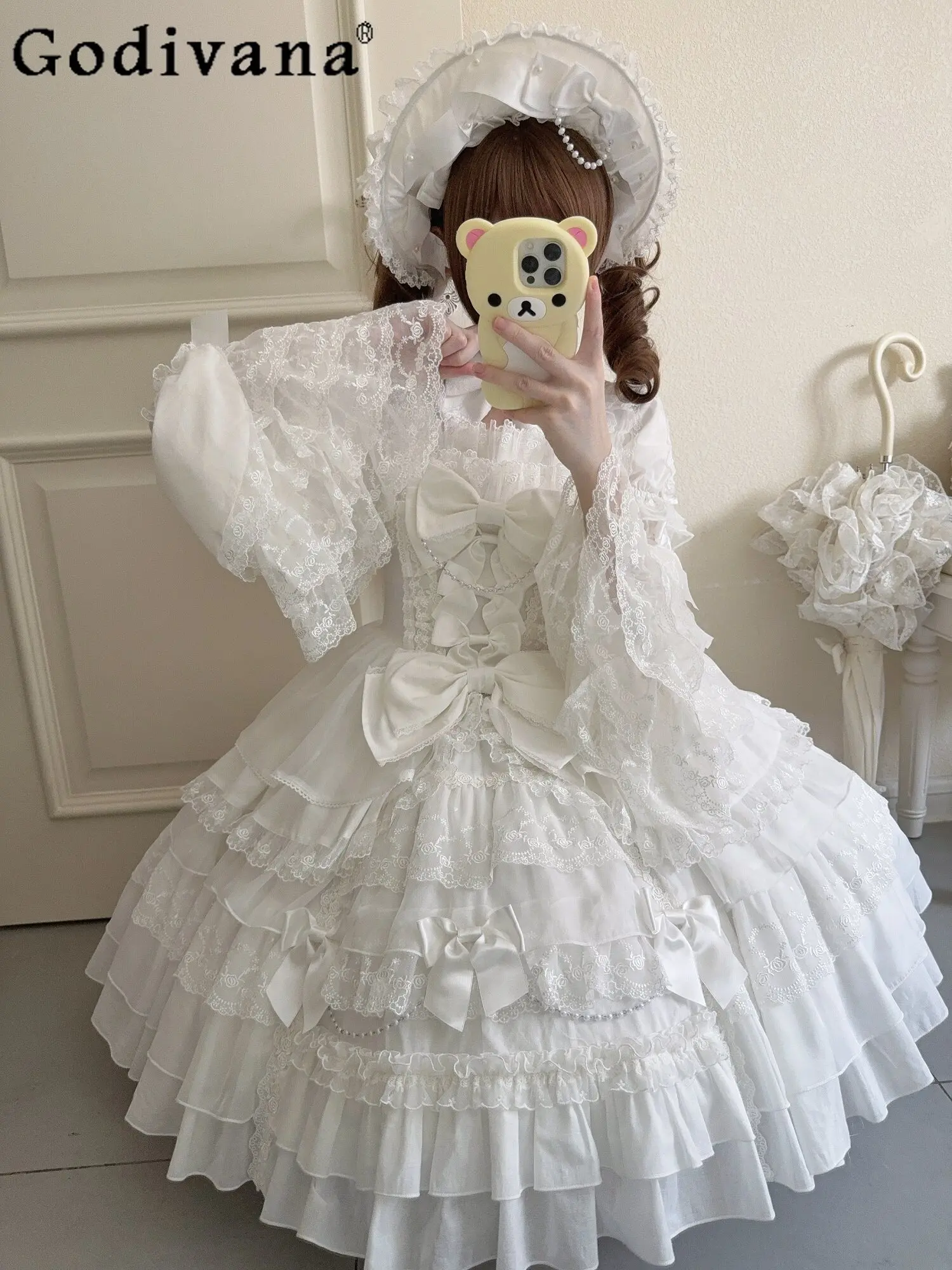 

Original Sweet Lolita Princess Dress Jsk Spring Summer Girls Women's Bowknot Elegant Birthday Party Dress White Gothic Dress