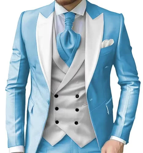 

Luxury Slim Fit 3-Piece Men's Suits Set with Peak Lapel Blazer Vest And Pants for Business Banquet Dress Wear