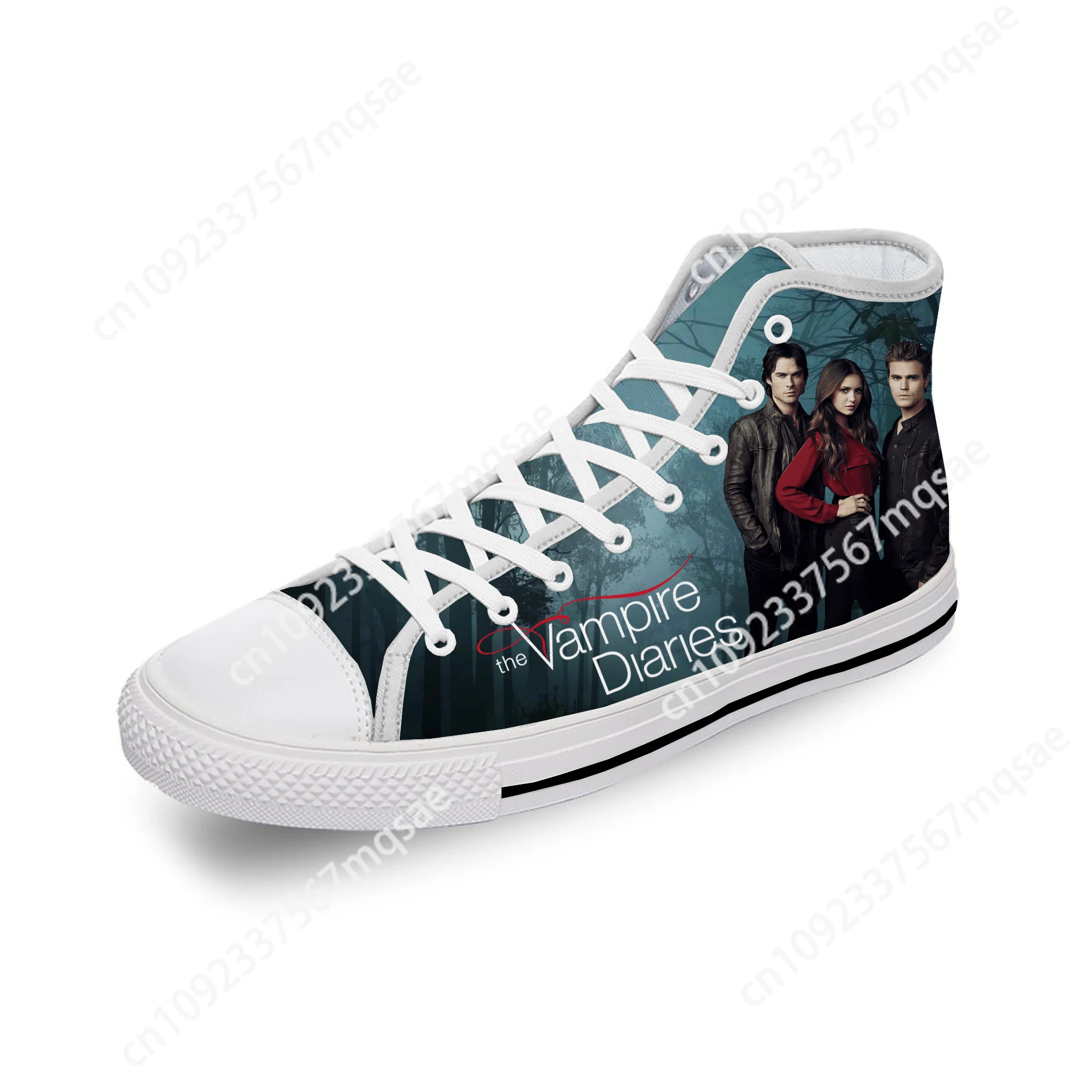 The Vampire Diaries High Top Sneakers Mens Womens Teenager Casual Shoes Canvas Running Shoes 3D Print Lightweight shoe White