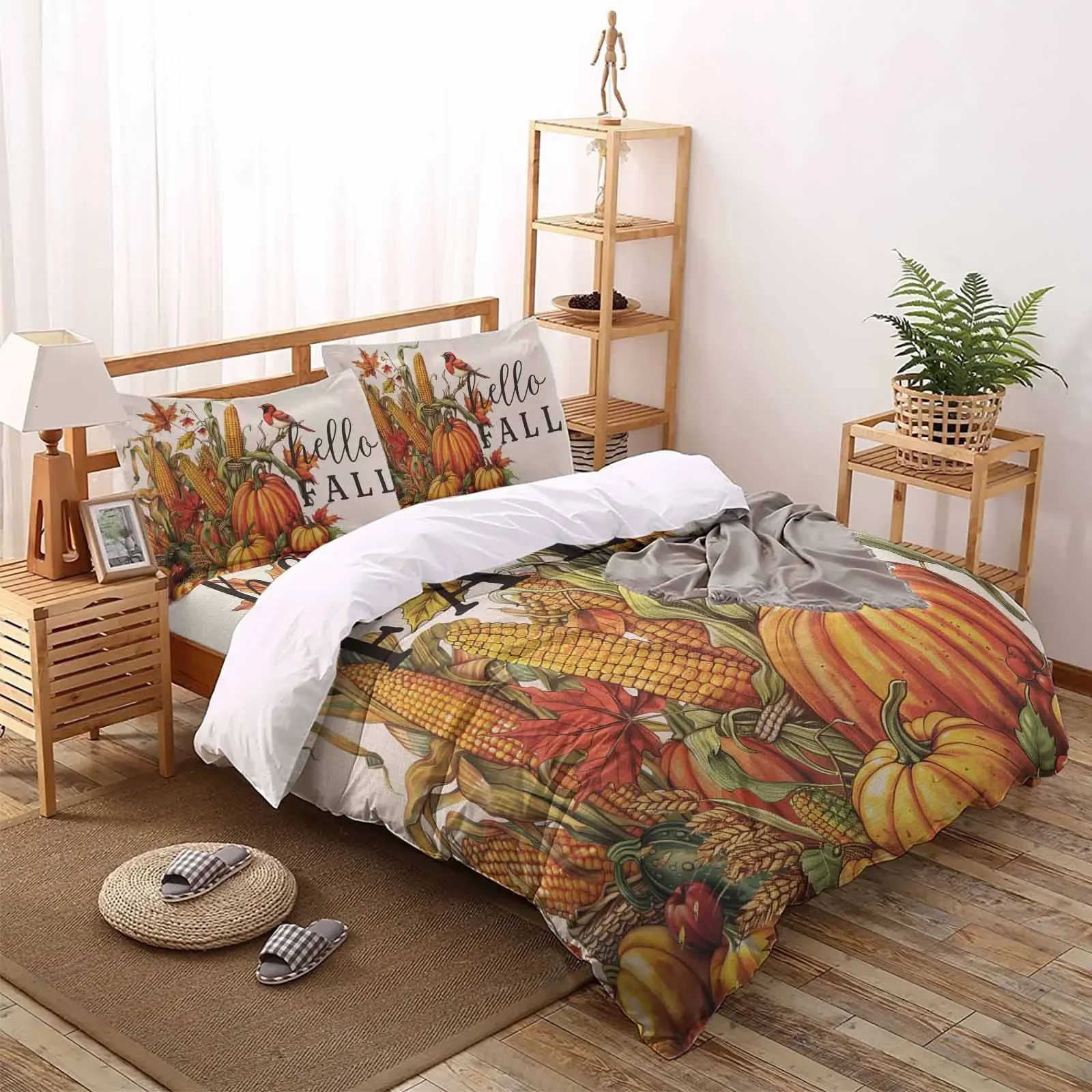 Mockingbird Fallen LeavesThe-4piece Textile Set on the Bed Includes Two Pillowcases One Duvet cases One Bedsheet Customization