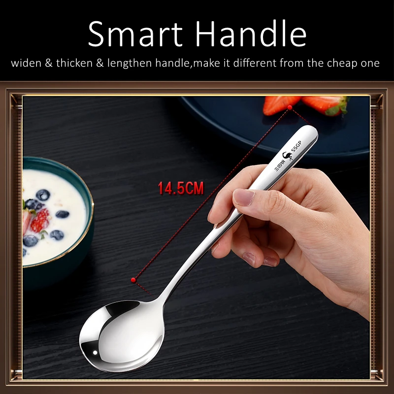 4 Pcs of LFGB Certificated 316L Stainless Steel Spoon 99.9% Anti-bacterial Children Soup Ladle Family Safe Reflective Tableware - Image 6