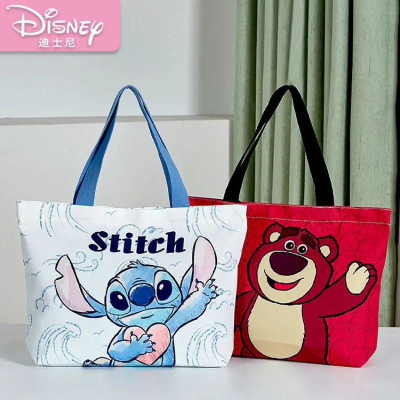 Disney New Large Canvas Bag Strawberry Bear Shoulder Bag Handbag Women\'s Bag Large Capacity Shopping Bag Commuter Tote Bag