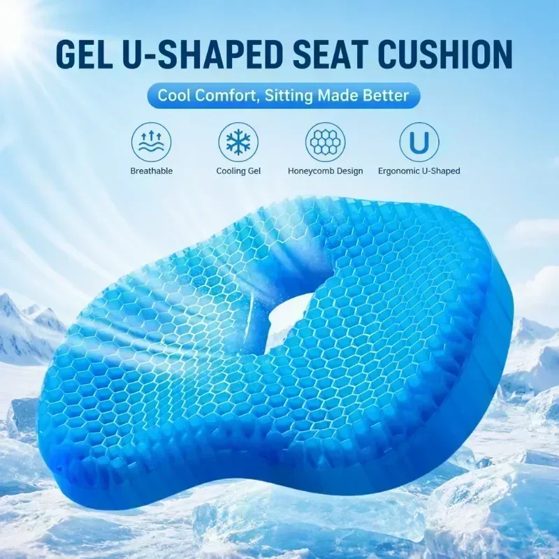 For Office Car Home U Shaped Honeycomb Gel Seat Cushion Summer Cooling Breathable Chair Pad Ergonomic Pressure Relief Cushion