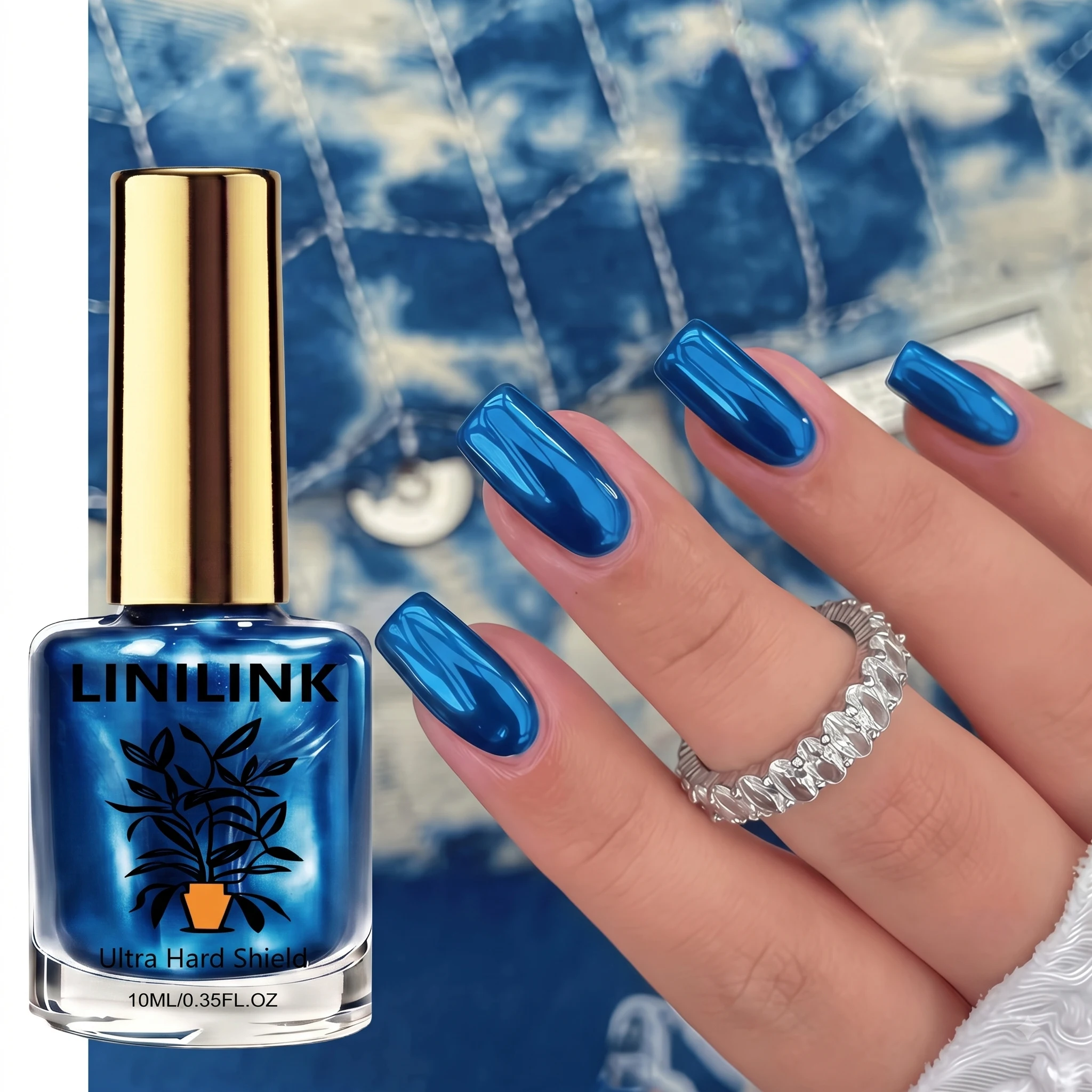 10ml Quick-Dry Mirror Metal Deep Blue Nail Art Hardener No Lamp Required Long-Lasting Gloss Finish Essential for Busy Nail Fans