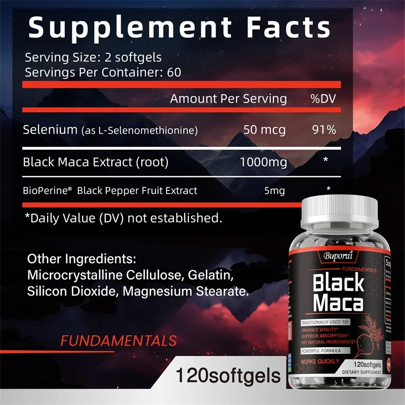 Black Maca Supplement - Hormonal Balance, Increases Muscle Mass, Promotes Muscle Growth, Endurance and Vitality