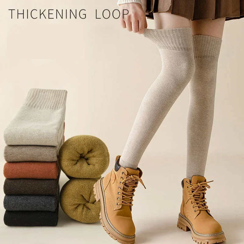 Winter Warm Leg Cover Thicken Velvet Lined Cycling Long Socks Knee Protection Fashion Outdoor Running Thigh High Stockings