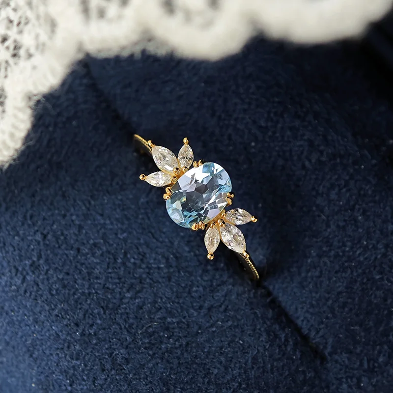LAMOON Natural Topaz Ring For Women Gemstone Ring S925 Silver Gold Plated Sky Wing Wedding Engagement Ring Christmas Gift RI208