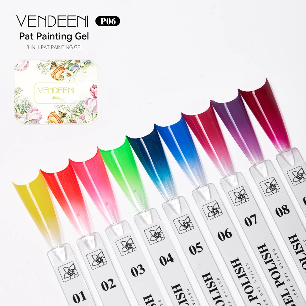 Vendeeni 9 Farben Patting Painting Gel Nagellack UV LED Soak Off Gel Lack Gradient Pat Gel Palette Blooming Transfer Design – Detail 20