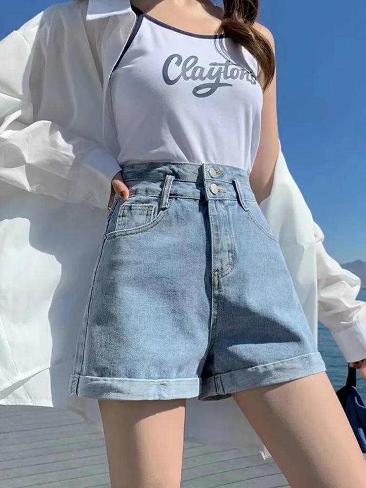 Feynzz High Waist Denim Shorts Women's Summer Wear 2022 New Thin Summer Thin Wide-leg Loose A-line Ultra-short Hot Pants