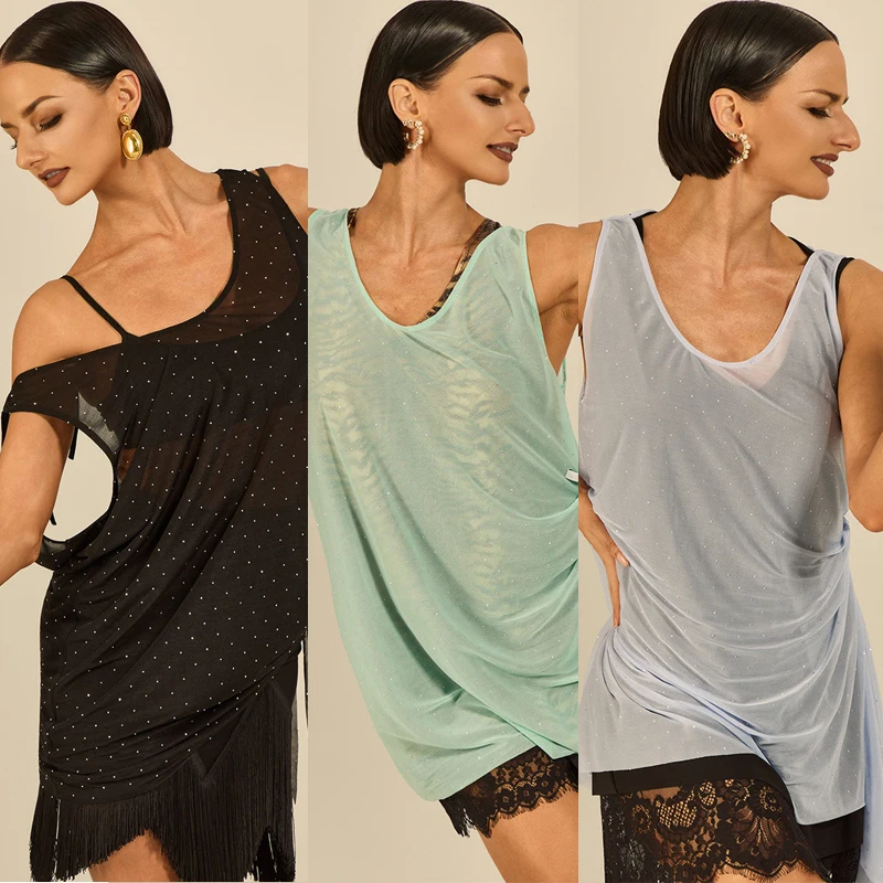

3 Colors Women Latin Dance Competition Top Sleeveless Latin Dance Training Tops Summer Chacha Ballroom Dance Wear SL15813