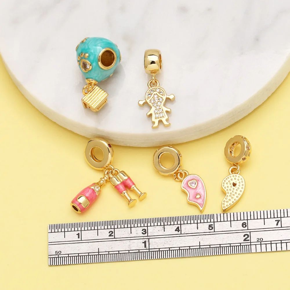OCESRIO Turquoise Enamel Hot Air Balloon Pendant for Necklaces Copper Gold Plated Champagne Jewelry Making Component pdtb551