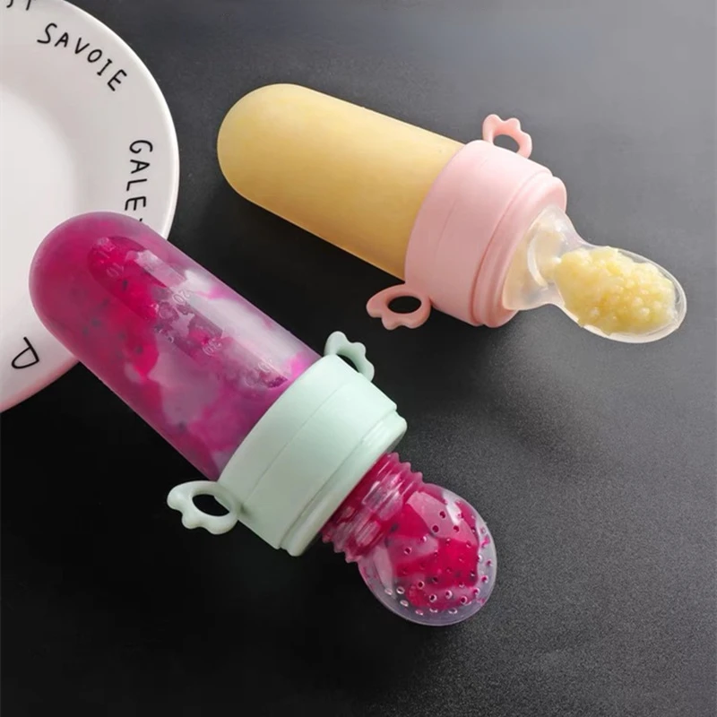 New Baby Feeding Bottle + Teether Baby Silicone Rice Paste Cereal Feeding Squeeze Bottle Spoon Feeder for Newborn Child Utensils