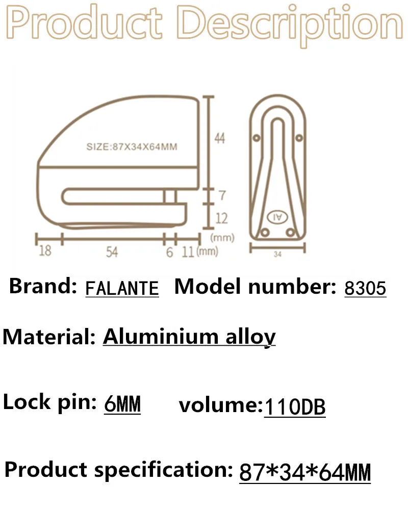 Waterproof Motorcycle Alarm Lock Bike Security Anti-theft Lock Motorbike Mountain Bike Disc Brake Lock + Bag + 1.5m Reminder Rop