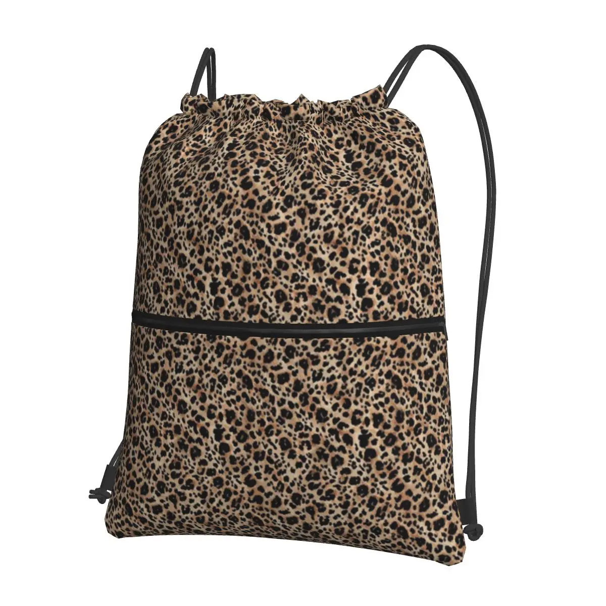 Brown Leopard Pattern Backpacks Portable Drawstring Bags Sports Bag Book Bags for Travel Students
