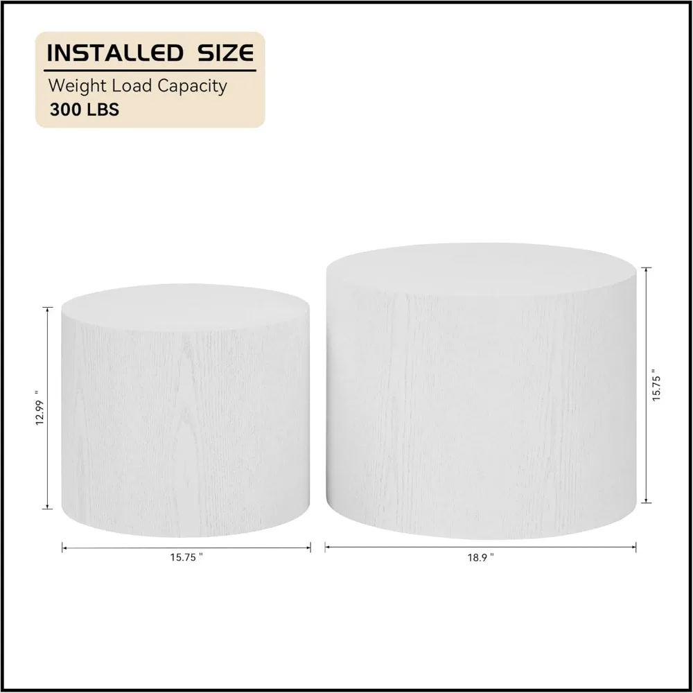 Juego de mesa de centro anidada blanca moderna, 18.9 mesas auxiliares redondas negras para espacios pequeños, muebles decorativos