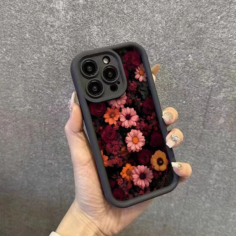 Etui na telefon Realme 14 Pro Plus 5G 14X 13 12 11 10 9 8i 8 C75 C65 C63 C55 C53, różowe, wzór chryzantemy i róży, pokrowiec z TPU