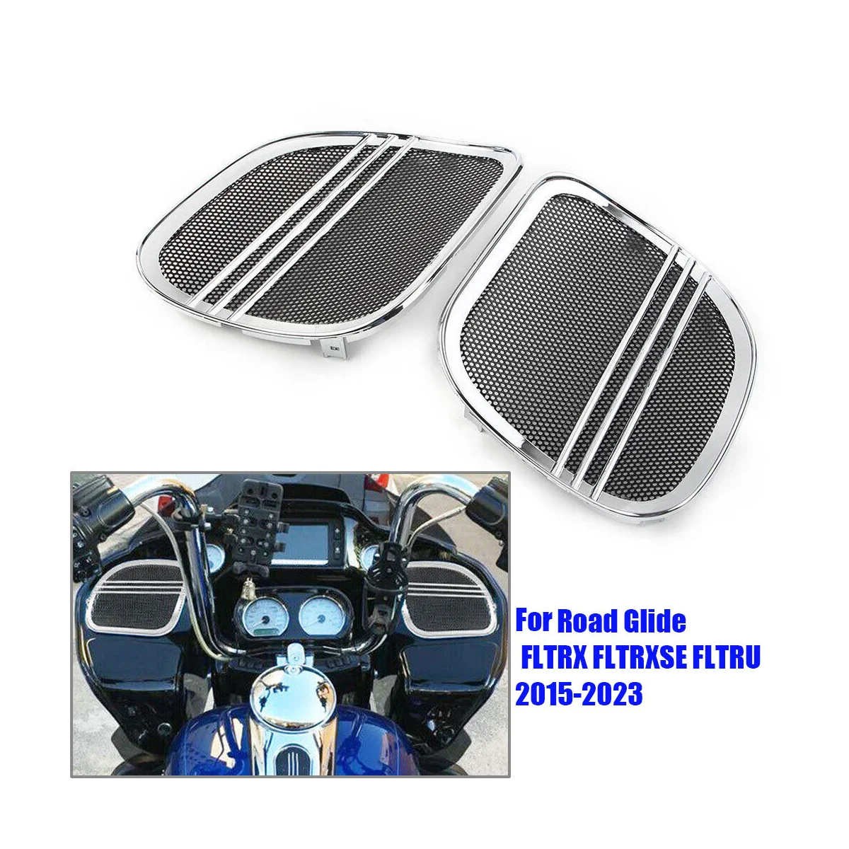 Motorcycles Tri-Line Speaker Grills Cover Trim for Harley Road Glide 2015-2023 FLTRX FLTRXSE FLTRU Horn Mesh Caps